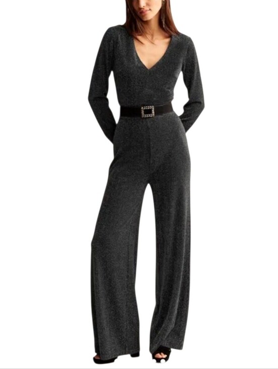Boden Pants - Boden Metallic Long Sleeve V-Neck Plunge Shimmer Jumpsuit Size 10R